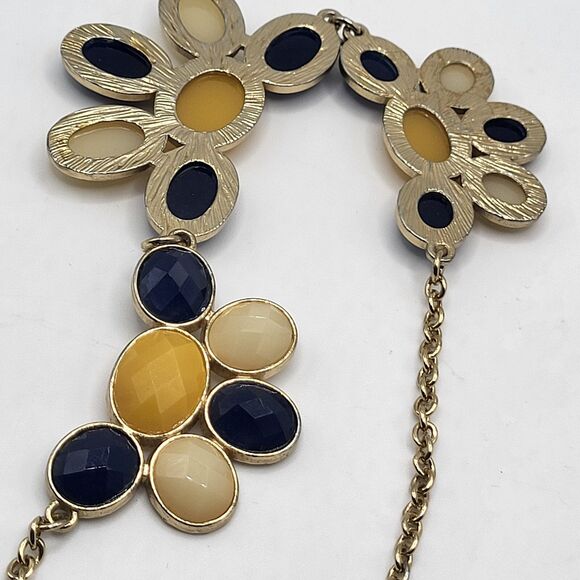 Charming Charlie Nautical Acrylic Bib Statement Necklace Navy Blue Cream 21in - Picture 3 of 4